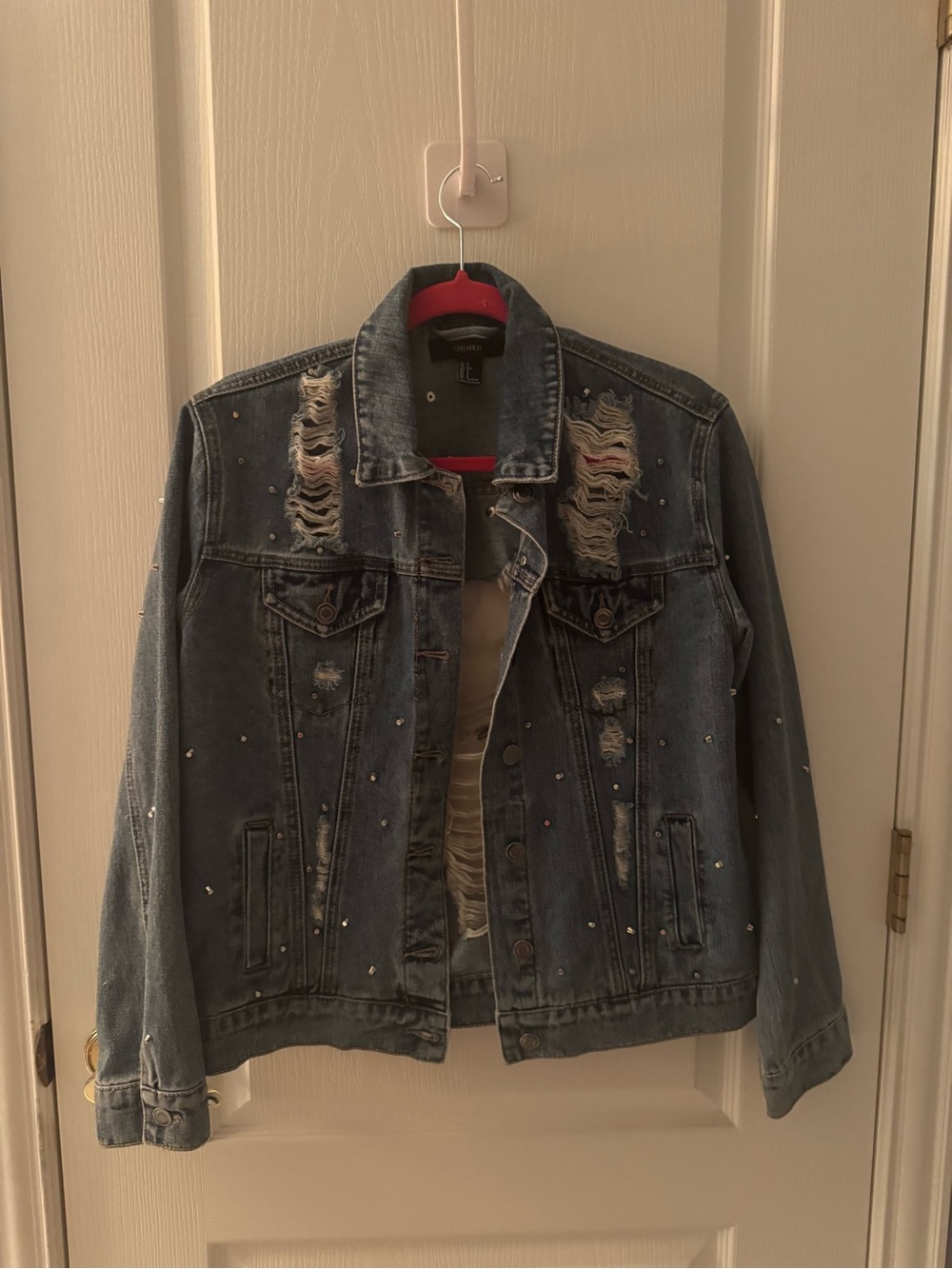 Forever 21 Distressed Denim Jacket with Studs